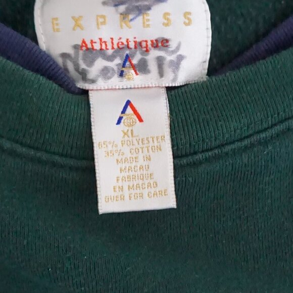 Vtg '90S Express Hunter Green Navy Embroidered Floral Cotton Crewneck Sweater XL - Picture 4 of 8